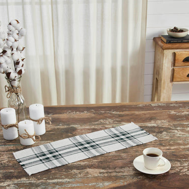 Harper Plaid Green White Runner Fringed 8x24 - The Fox Decor